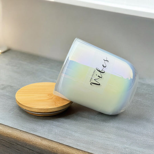 10 oz White Iridescent Coco & Apricot Wax Candle