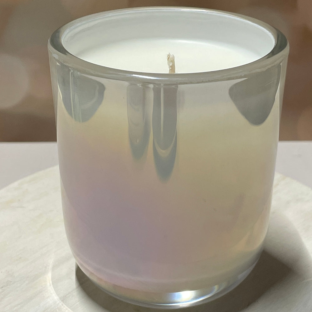 10 oz White Iridescent Coco & Apricot Wax Candle