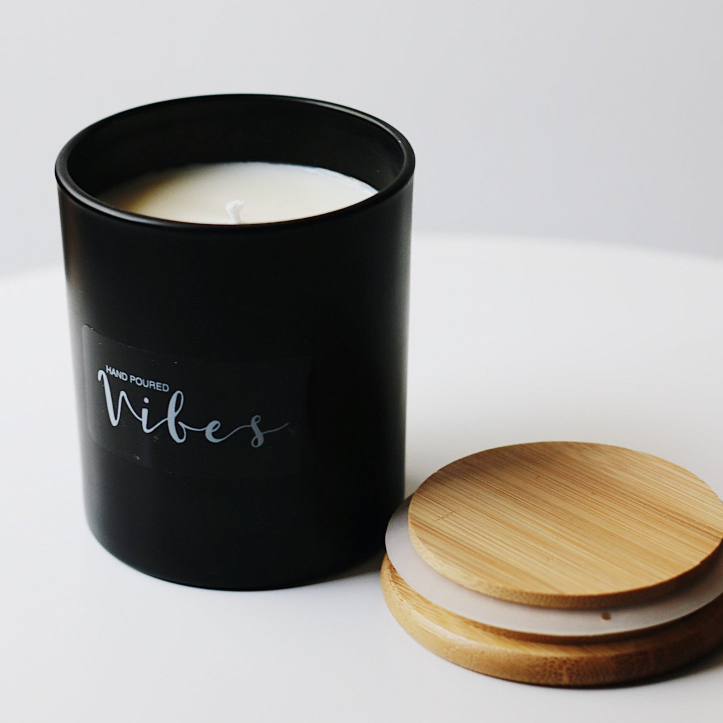 8 oz Matte Black Glass Vessel with Bamboo Wood Lid